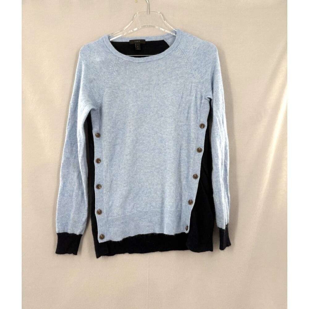 J Crew Sweater Womens Sm Blue Wool Angora Rabbit Blend Button Accent Elbow Patch